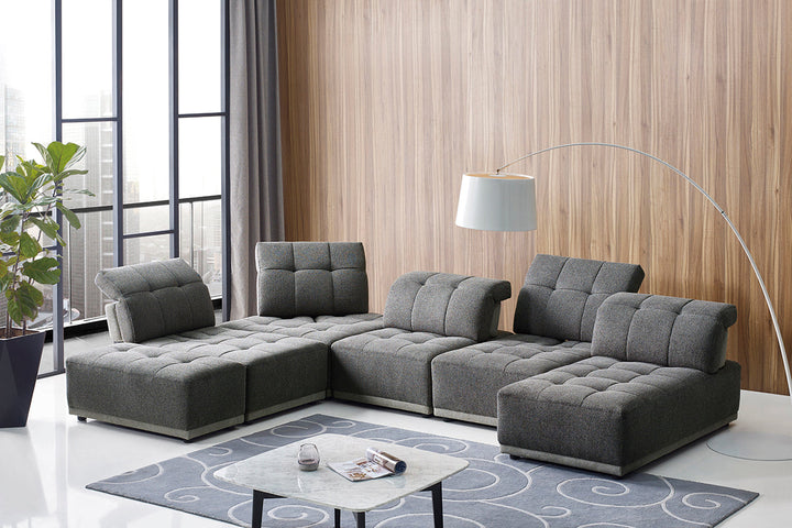 Divani Casa Ekron Modern Grey Fabric Modular Sectional Sofa - MONAVILLA