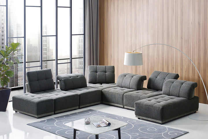 Divani Casa Ekron Modern Grey Fabric Modular Sectional Sofa - MONAVILLA