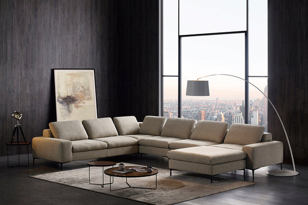 Divani Casa Cascade Modern Beige Fabric U Shaped Sectional Sofa - MONAVILLA