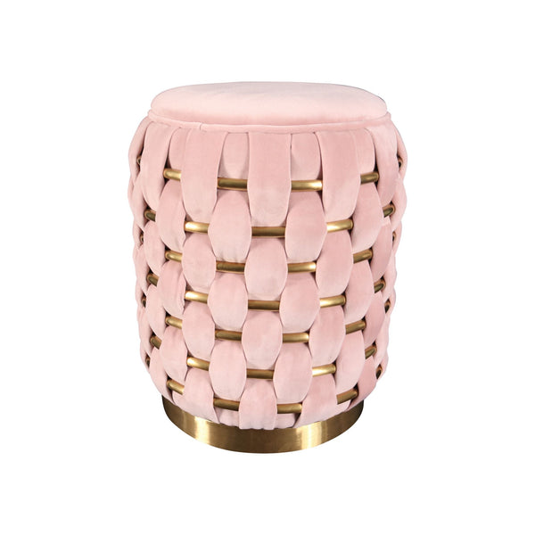 Divani Casa Meeker Pink Velvet & Gold Woven Ottoman - MONAVILLA