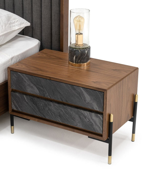 Nova Domus Metcalf Mid Century Walnut & Grey Nightstand - MONAVILLA