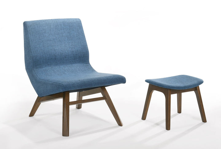 Modrest Whitney Modern Blue & Walnut Accent Chair & Ottoman - MONAVILLA