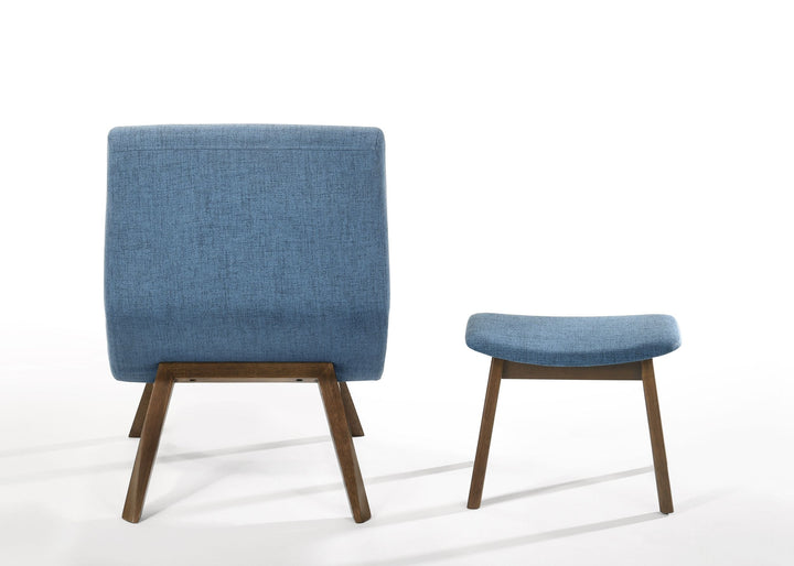 Modrest Whitney Modern Blue & Walnut Accent Chair & Ottoman - MONAVILLA