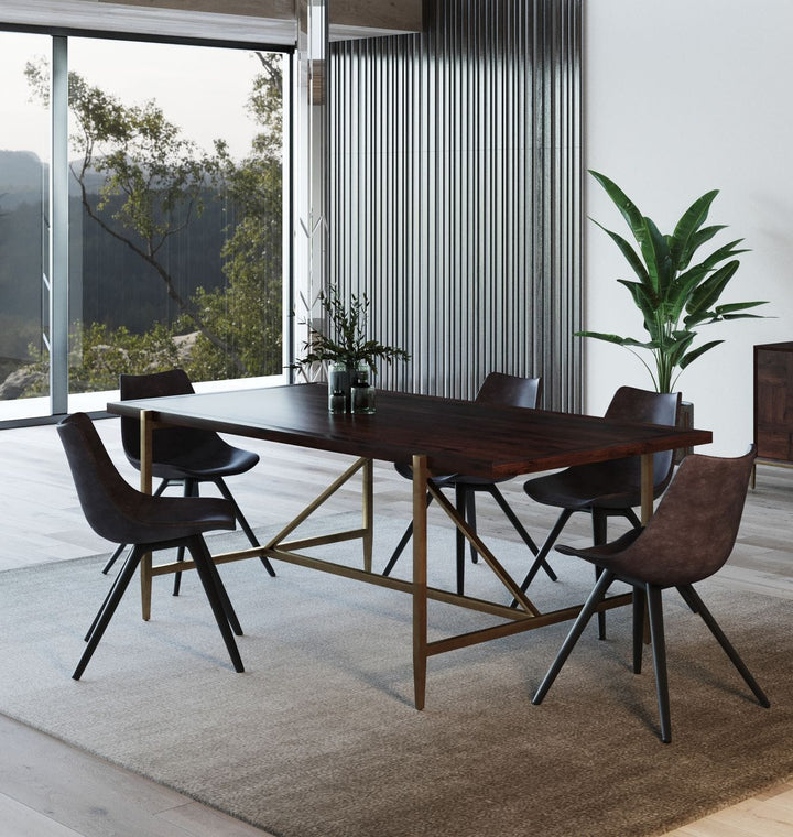 Modrest Shane Modern Acacia & Brass Dining Table - MONAVILLA