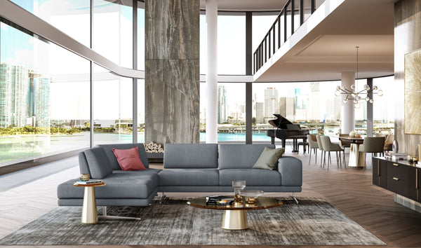 Coronelli Collezioni Mood Contemporary Blue Leather Left Facing Sectional Sofa - MONAVILLA