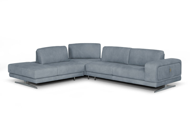 Coronelli Collezioni Mood Contemporary Blue Leather Left Facing Sectional Sofa - MONAVILLA