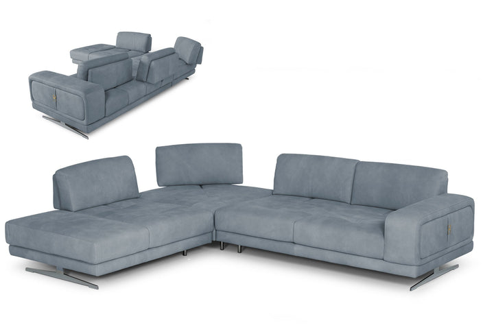 Coronelli Collezioni Mood Contemporary Blue Leather Left Facing Sectional Sofa - MONAVILLA