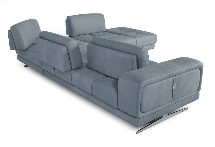 Coronelli Collezioni Mood Contemporary Blue Leather Right Facing Sectional Sofa - MONAVILLA