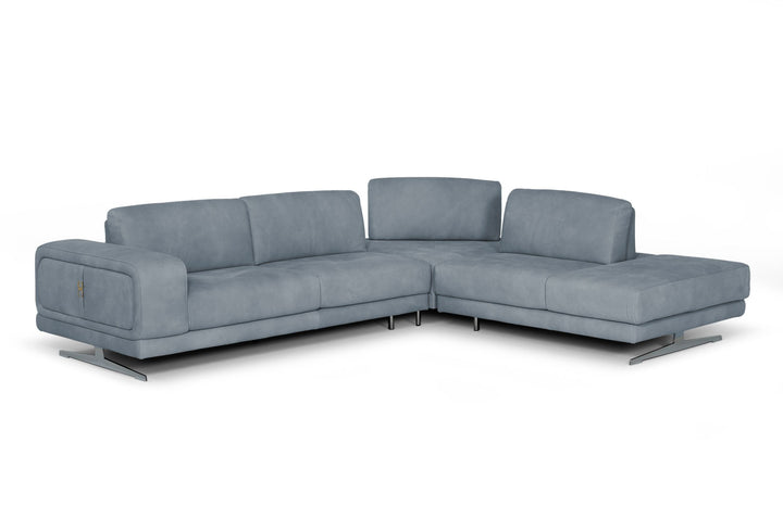 Coronelli Collezioni Mood Contemporary Blue Leather Right Facing Sectional Sofa - MONAVILLA