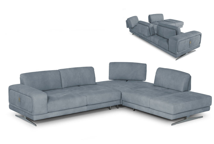 Coronelli Collezioni Mood Contemporary Blue Leather Right Facing Sectional Sofa - MONAVILLA