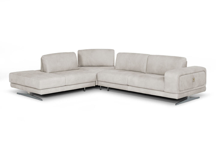 Coronelli Collezioni Mood Contemporary Light Grey Leather Left Facing Sectional Sofa - MONAVILLA