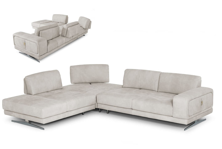 Coronelli Collezioni Mood Contemporary Light Grey Leather Left Facing Sectional Sofa - MONAVILLA