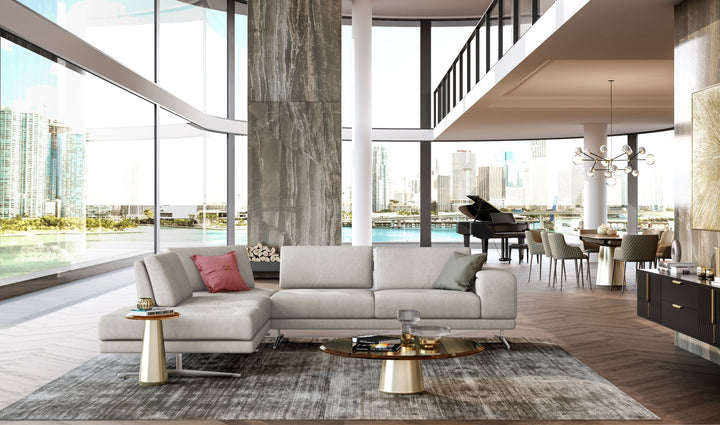 Coronelli Collezioni Mood Contemporary Light Grey Leather Left Facing Sectional Sofa - MONAVILLA