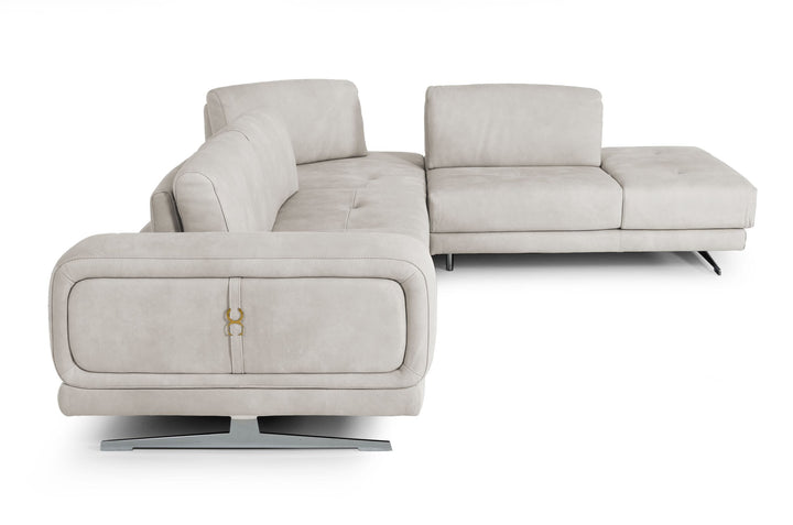 Coronelli Collezioni Mood Contemporary Light Grey Leather Right Facing Sectional Sofa - MONAVILLA