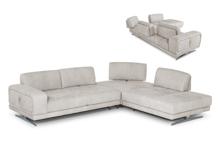 Coronelli Collezioni Mood Contemporary Light Grey Leather Right Facing Sectional Sofa - MONAVILLA