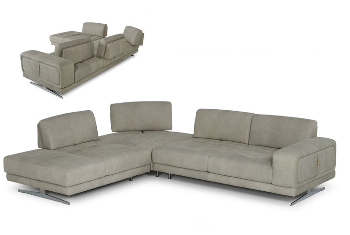 Coronelli Collezioni Mood Italian Grey Leather Left Facing Sectional Sofa - MONAVILLA