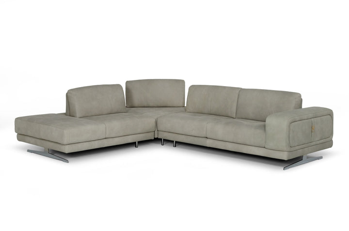 Coronelli Collezioni Mood Italian Grey Leather Left Facing Sectional Sofa - MONAVILLA