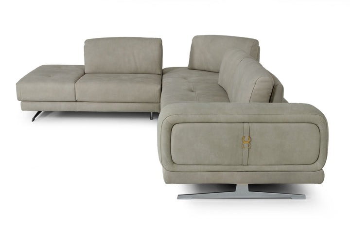 Coronelli Collezioni Mood Italian Grey Leather Left Facing Sectional Sofa - MONAVILLA