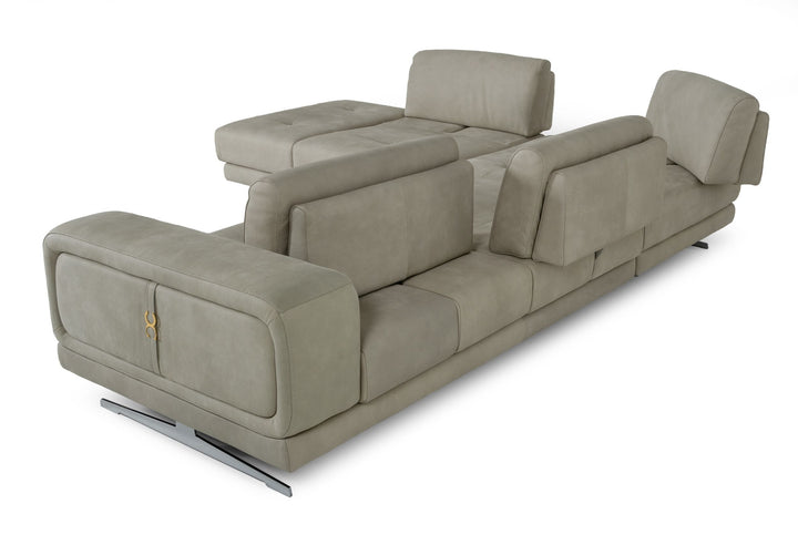 Coronelli Collezioni Mood Italian Grey Leather Left Facing Sectional Sofa - MONAVILLA