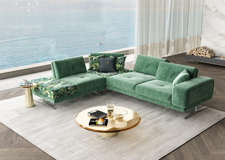 Coronelli Collezioni Mood Italian Green Velvet Left Facing Sectional Sofa - MONAVILLA