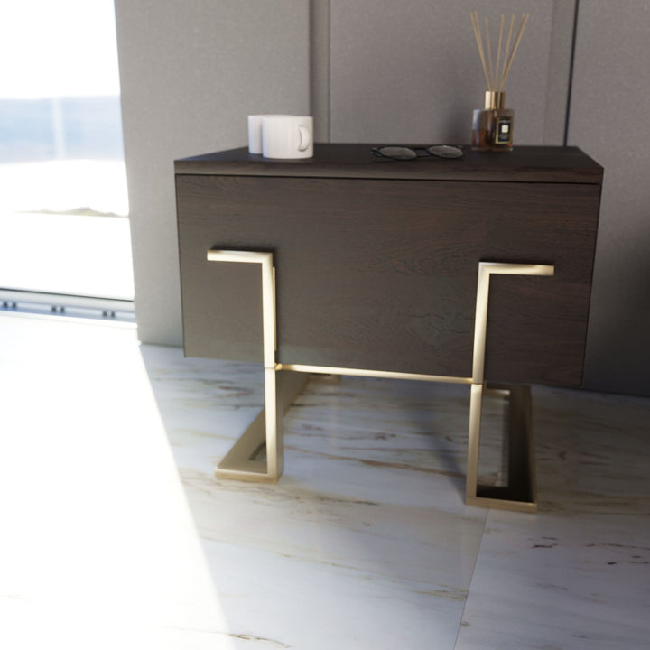 Modrest Moontide Modern Smoked Ash & Gold Nightstand - MONAVILLA