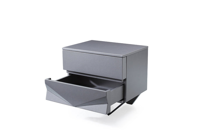 Modrest Duke Modern Grey & Black Gun Chrome Nightstand - MONAVILLA