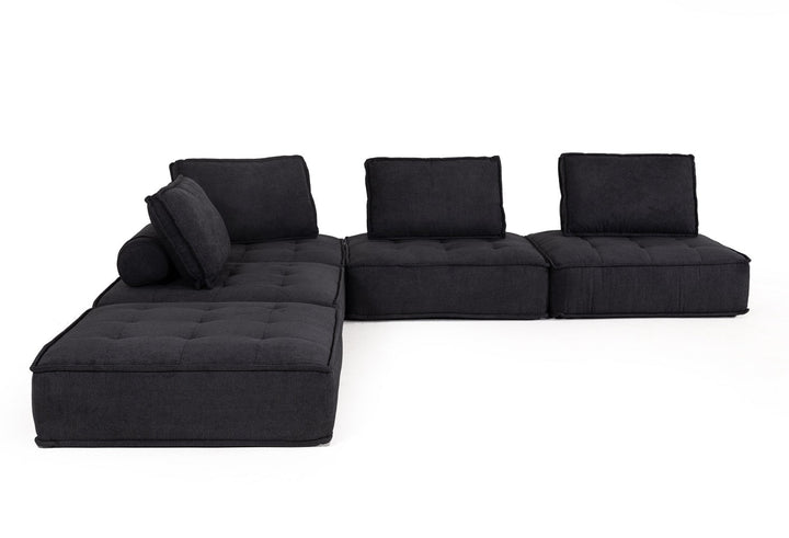 Divani Casa Nolden Modern Black Fabric Modular Sectional Sofa - MONAVILLA