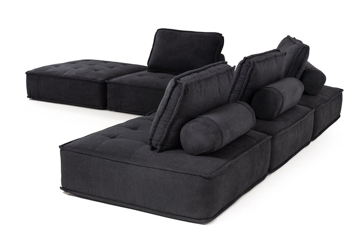 Divani Casa Nolden Modern Black Fabric Modular Sectional Sofa - MONAVILLA