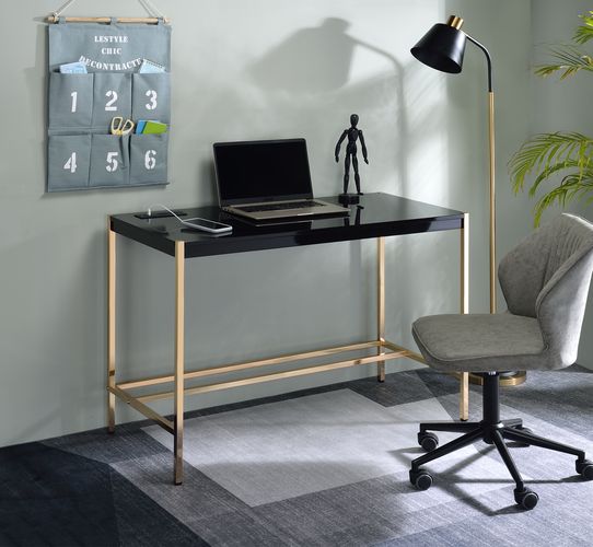 ACME Midriaks Black & Gold Finish Writing Desk Model OF00021 - MONAVILLA