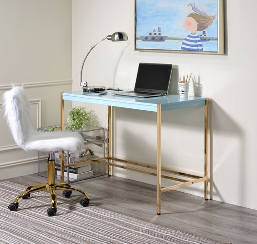 ACME Midriaks Baby Blue & Gold Finish Writing Desk Model OF00023 - MONAVILLA