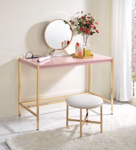 ACME Midriaks Pink & Gold Finish Writing Desk Model OF00024 - MONAVILLA