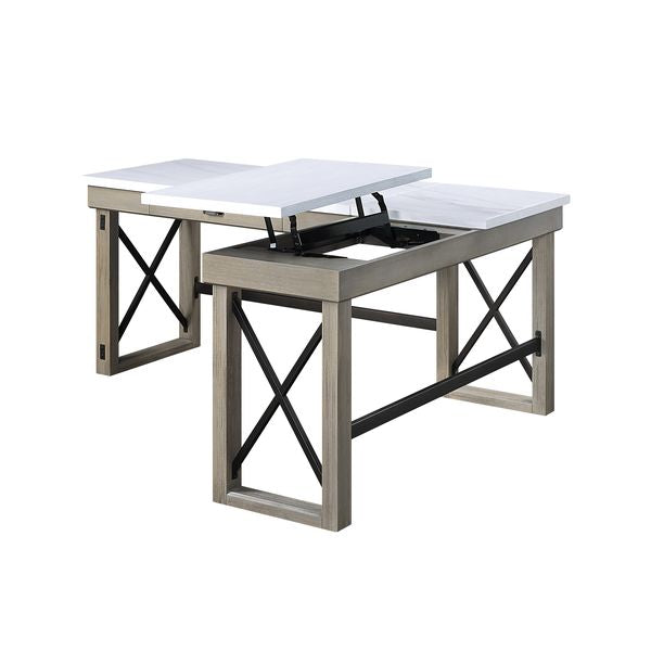 ACME Talmar Marble Top & Rustic Oak Finish Writing Desk Model OF00055 - MONAVILLA