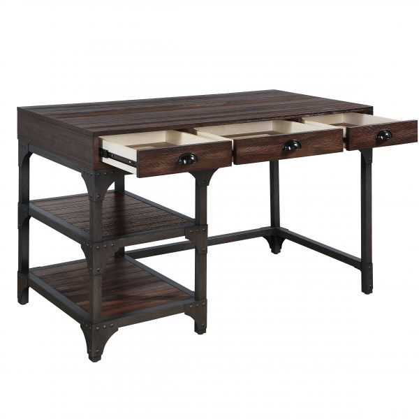 ACME Gorden Espresso Oak Finish & Antique Black Metal Writing Desk Model OF00143 - MONAVILLA