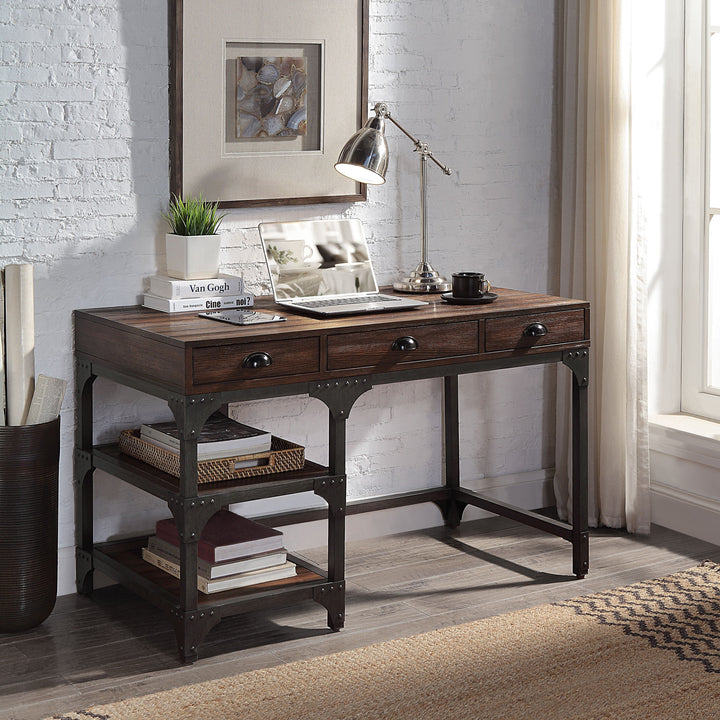 ACME Gorden Espresso Oak Finish & Antique Black Metal Writing Desk Model OF00143 - MONAVILLA