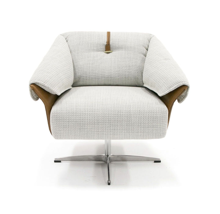 Modrest Ohio Swivel Grey and Camel Fabric Accent Chair - MONAVILLA