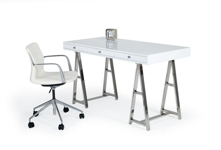 Modrest Ostrow White & Stainless Steel Desk - MONAVILLA