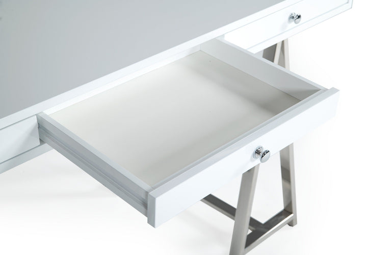 Modrest Ostrow White & Stainless Steel Desk - MONAVILLA