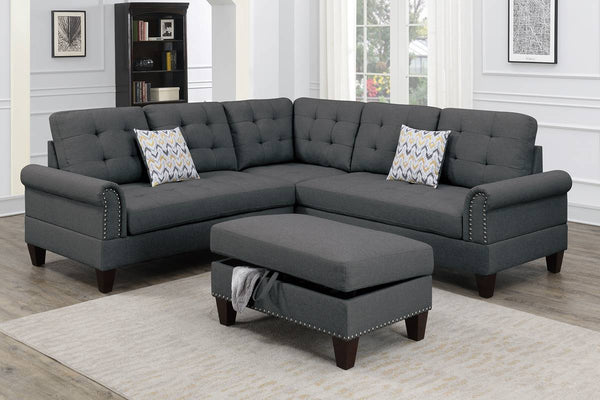 Poundex 3 Piece Sectional with 2 Accent Pillow (Ottoman Included) Model F6474 - MONAVILLA