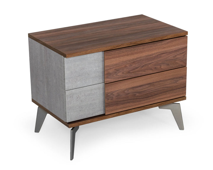 Nova Domus Palermo Modern Italian Faux Concrete & Walnut Nightstand - MONAVILLA