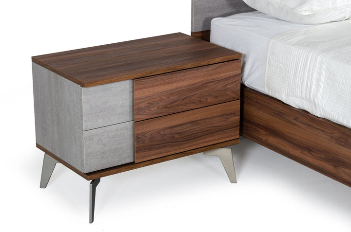 Nova Domus Palermo Modern Italian Faux Concrete & Walnut Nightstand - MONAVILLA