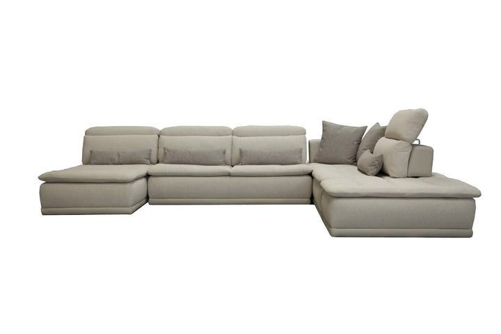 David Ferrari Panorama Italian Modern Taupe Grey Fabric and Leather Modular Sectional Sofa - MONAVILLA