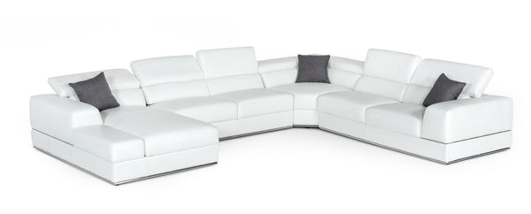 Divani Casa Pella Modern White Italian Leather U Shaped Sectional Sofa - MONAVILLA