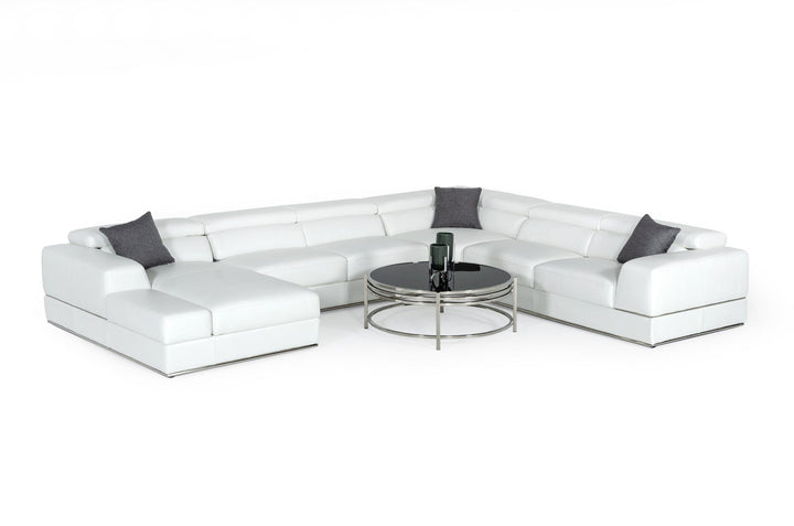 Divani Casa Pella Modern White Italian Leather U Shaped Sectional Sofa - MONAVILLA