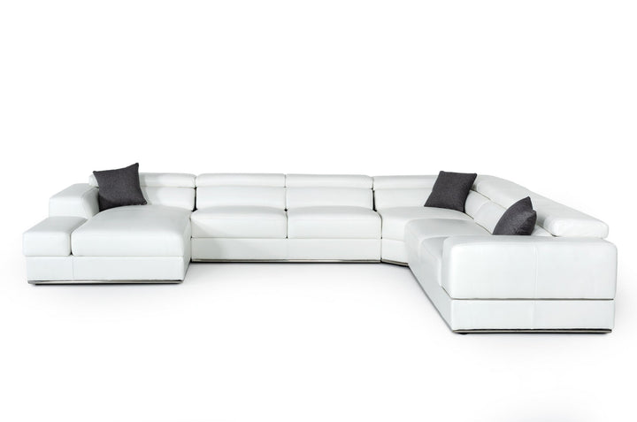 Divani Casa Pella Modern White Italian Leather U Shaped Sectional Sofa - MONAVILLA