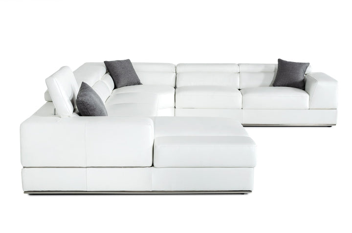 Divani Casa Pella Modern White Italian Leather U Shaped Sectional Sofa - MONAVILLA