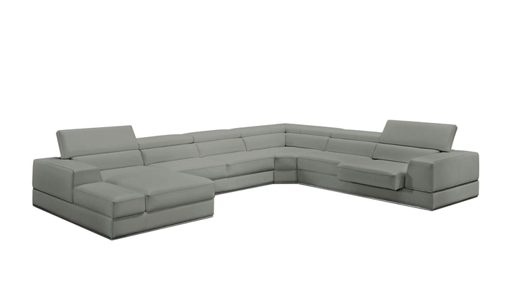 Divani Casa Pella Modern Grey Italian Leather U Shaped Sectional Sofa - MONAVILLA