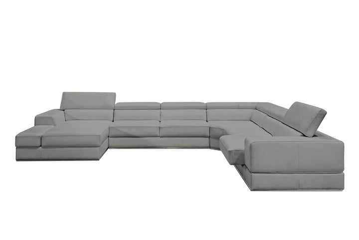 Divani Casa Pella Modern Grey Italian Leather U Shaped Sectional Sofa - MONAVILLA