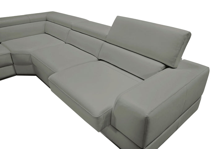 Divani Casa Pella Modern Grey Italian Leather U Shaped Sectional Sofa - MONAVILLA