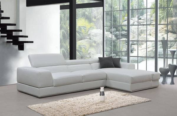 Divani Casa Pella Mini Modern White Leather Right Facing Sectional Sofa - MONAVILLA