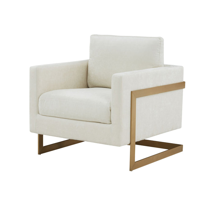 Modrest Prince Contemporary Cream Fabric & Gold Metal Accent Chair - MONAVILLA